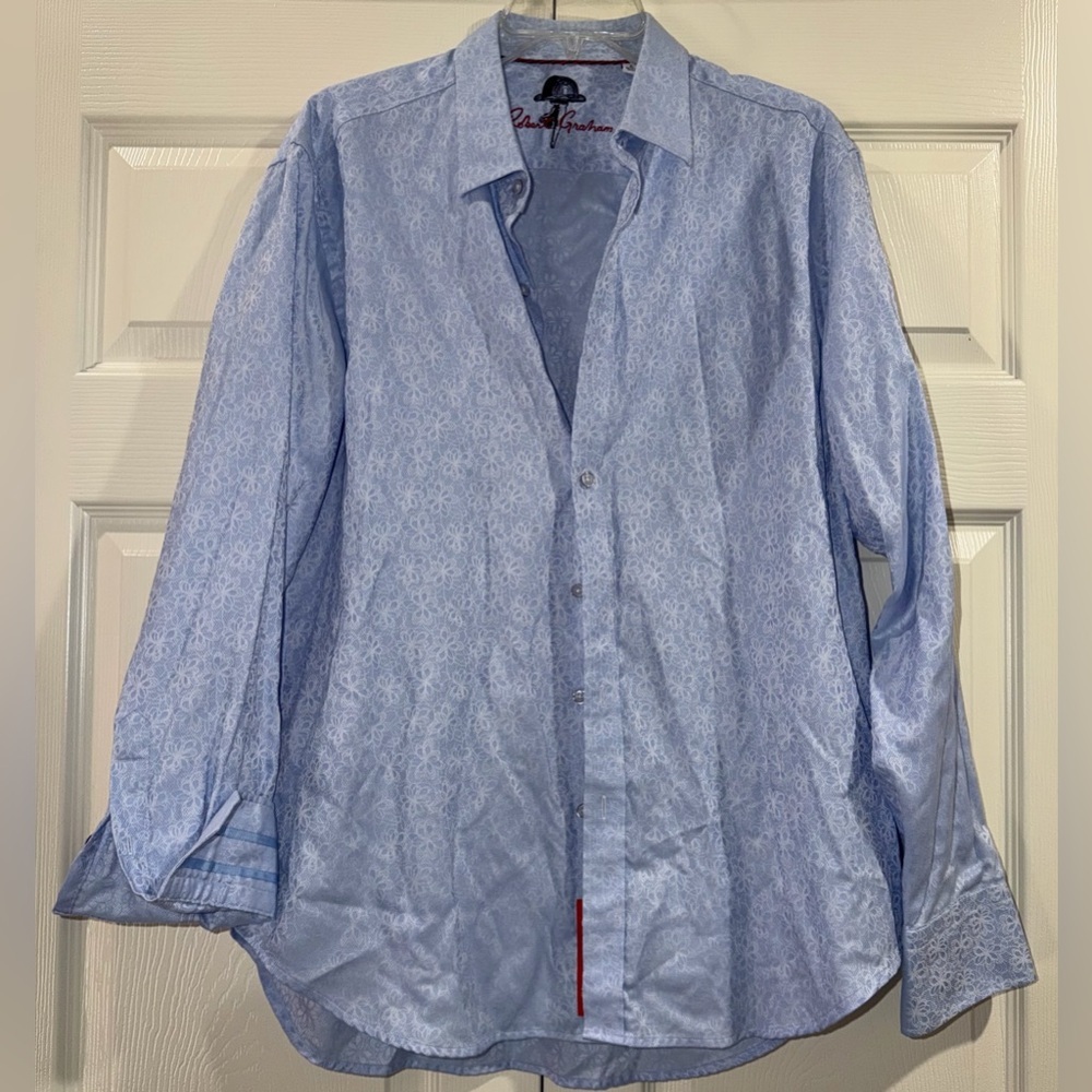 Robert Graham men’s light Blue floral pattern Button Down Shirt Sz Large